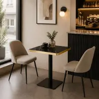Ninkear Table d'appoint ronde, structure en acier inoxydable, aspect marbre, luxueuse, base stable (noir)