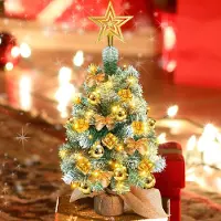 Peviasot , mini sapin de Noël, 40 cm, couleur or, sapin artificiel avec 30 LED alimentées par piles et base en bois, idéal pour les fêtes de Noël