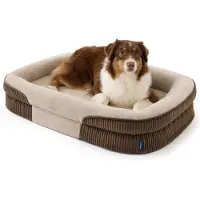 Bedsure Lit orthopédique pour chien, dimensions 97 x 71 x 18 cm, couleur marron, tissu polaire, imperméable, antidérapant