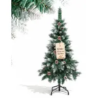 Peviasot Arbre de Noël artificiel , 120 cm, avec effet neige, 180 branches, 15 cônes de pin, sapin artificiel avec support en métal