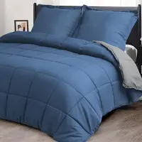Merkloos Couverture de lit 220x240 cm, ensemble de 3 pièces, 200 g/m², pour lit double, en microfibre, bleu/gris