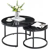 Sonstiges Ensemble de deux tables basses, design moderne, chêne/noir, structure métallique, dimensions : 70 cm et 50 cm