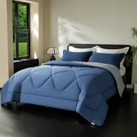 Merkloos Couverture sans housse, dimensions 240 x 260 cm, grammage 300 g/m², couleur bleu foncé et gris clair, pour le couchage