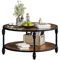 Sonstiges Table basse ronde, style vintage, marron-noir, en MDF, dimensions 88x88x45 cm. Table d'appoint, table de salon