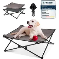 Kingcamp Lit pour chien surélevé, pliable, pour chiens de taille moyenne, 77x77x30 cm, structure en acier, tissu Textilene, tapis 2-en-1