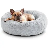Sonstiges Lit pour chien, forme ronde, peluche synthétique à poils longs, lavable, antidérapant, taille M, diamètre 60 cm, couleur grise
