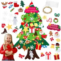 SWANEW Arbre de Noël en feutre DIY LED Arbre de Noël 105cm DIY Noël Set Suspendu Reproduction pour enfants Cadeau de Noël avec 32 ornements