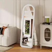 UnboxG Miroir de pied , 160x50 cm, blanc, miroir de plein corps avec revêtement en velours, verre résistant aux chocs, inclinable et pouvant être fixé au mur