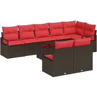 vidaXL Ensemble de canapés de jardin , 9 pièces, en polyrotin, couleur marron et rouge