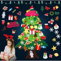 Jiubiaz Arbre de Noël en feutre enfants,Bricolage Arbre de Noël en feutre enfants avec ornements Décoration,Arbre de Noël en feutre 3D,Arbre de Noël en feutre Set Pour Accueil Arbre de Noël Décoré