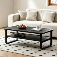 Sonstiges Table basse en bois, à deux niveaux, avec pieds en métal noirs, idéale pour le salon