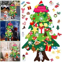Jayseuw 3D Sapin de Noël en feutre : Sapin décoré avec des ornements pour enfants - Décoration créative en feutre DIY pour votre maison
