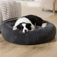 Bedsure Lit pour chien, forme ronde, lavable, moelleux, gris, taille L, dimensions : 100 x 100 x 20 cm