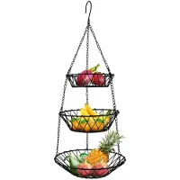 Merkloos Panier à fruits à 3 niveaux - Panier suspendu pour légumes - Panier de rangement - Matériau durable - Design élégant - Palette de couleurs neutres
