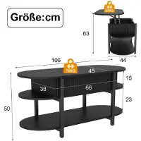 StarTech.com Table basse 2-en-1 pour salon - Plateau relevable avec espace de rangement rainuré - Forme ovale - Structure en métal - Dimensions : 106 x 45 x 50 cm - Couleur : noir