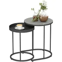 StarTech.com Table basse - Lot de 2, forme ronde - Design en plateau - Aspect bois - Structure métallique - Gris