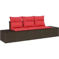 vidaXL Ensemble de 3 sofas de jardin , en polyrotin, couleur marron et rouge