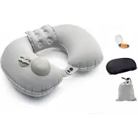 Unyqoos Coussin de voyage gonflable 3-en-1 – Coussin cervical avec pompe à main, en TPU, 40×28×12 cm, 110 g, ergonomique, inclut des bouchons d'oreille, un masque de sommeil 3D et une pochette