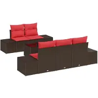 vidaXL Ensemble de salon de jardin , 6 pièces, en résine tressée beige et rouge