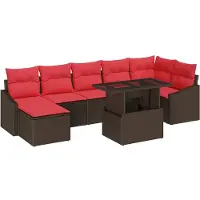 vidaXL Ensemble de canapés de jardin , 8 pièces, en polyrotin, couleur marron et rouge