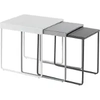 AC-DÉCO Set de 3 tables gigognes en métal - Gris et blanc - Pieds en métal - H 50 cm x L 45 m x l 40 cm