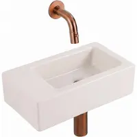 Qeramiq Fuente pack lave-mains – 38 x 18,5 x 9 cm – céramique lin – sans perçage – robinet cuivre brossé SW1449879/SW799406/SW799404/SW1108832
