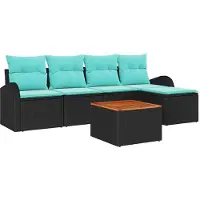 vidaXL Ensemble de canapés de jardin , 6 pièces, noir et turquoise, en résine tressée
