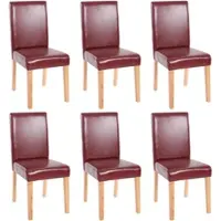 Mendler Lot de 6 chaises de séjour Littau simili-cuir, brun rouge, pieds clairs