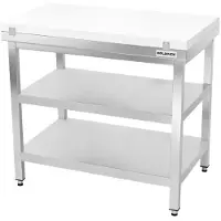 GOLDINOX Table de travail en inox 700x700 mm avec plaque de découpe blanche et 2 étagères PREMIUM -