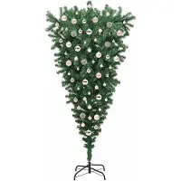 vidaXL Arbre de Noël artificiel renversé avec jeu de boules Vert 180 cm PVC