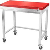 GOLDINOX Table de travail en inox 1200x700 mm avec plaque de découpe rouge et renfort sur roulettes PREMIUM -