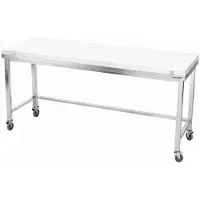GOLDINOX Table de travail en inox 1800x600 mm avec plaque de découpe blanche et renfort sur roulettes PREMIUM -