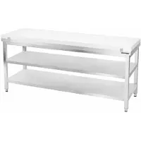 GOLDINOX Table de travail en inox 1800x600 mm avec plaque de découpe blanche et 2 étagères PREMIUM -