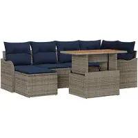 vidaXL Ensemble de salon de jardin , 7 pièces, gris et bleu marine