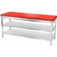 GOLDINOX Table de travail en inox 1800x600 mm avec plaque de découpe rouge et 2 étagères PREMIUM -