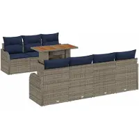 vidaXL Ensemble de salon de jardin , 8 pièces, gris et bleu marine