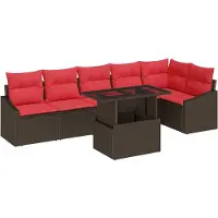 vidaXL Ensemble de canapé de jardin , 7 pièces, en polyrotin, couleur marron et rouge