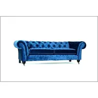 AEA Chesterfield Samt Sofa 3 Sitzer Designer Blau Couchen Couch Stoff Polster Textil
