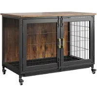 StarTech.com Cage pour chien en bois - Meuble-cage pour chiens de petite à moyenne taille - Jusqu'à 30 kg - Roulettes verrouillables - Gamelle amovible - Résistante aux morsures - Noir