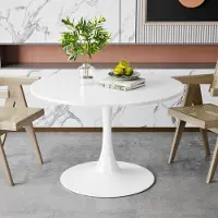 TWSOUL Table ronde de salle à manger, diamètre 80 cm, blanche, table de cuisine avec structure en acier, pour 2 à 4 personnes
