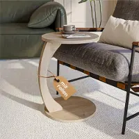 Merkloos Table basse en forme de C, montée sur roulettes, avec un aspect bois chêne fumé