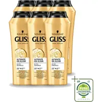 GLISS 6 flacons de shampooing Kur Ultimate Oil Elixir, 250 ml chacun - Lot de 6