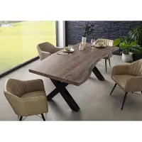 MASSIVMOEBEL24.DE MASSIVMOEBEL24 | Table à manger 220x100 en bois d'acacia gris taupe mat pieds en X anthracite brillant FREEFORM 5