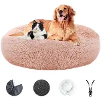 Sonstiges Lit pour chien, moelleux, lavable, avec housse amovible, antidérapant, diamètre 110 cm, en similicuir rose