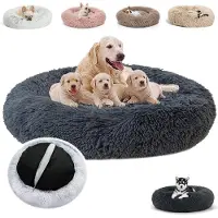 Sonstiges Coussin douillet rond pour chien ou chat, en peluche, couleur gris foncé, dimensions : 50 x 50 x 20 cm