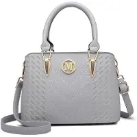 StarTech.com Sac à main pour femme - Sac à main de taille moyenne - Motifs de litchi - Matériau : polyuréthane (PU) - Doublure en polyester - Sac à bandoulière - Gris clair