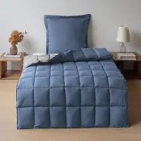 Merkloos Couverture de lit 140 x 200 cm, pour lit simple, en microfibre 200 g/m², bleu et gris, avec taie d'oreiller 65 x 65 cm