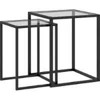 Fortuna Lai Lot de 2 tables d'appoint Tables de chevet empilables Tables basses avec pieds en acier, style moderne pour salon Noir
