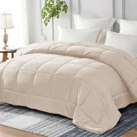 Merkloos Lit tout au long de l'année, dimensions 220 x 240 cm, en microfibre, de couleur beige, pour chambre à coucher