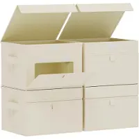 Merkloos Omgoods - Boîtes de rangement avec couvercle - Lot de 4, couleur beige
